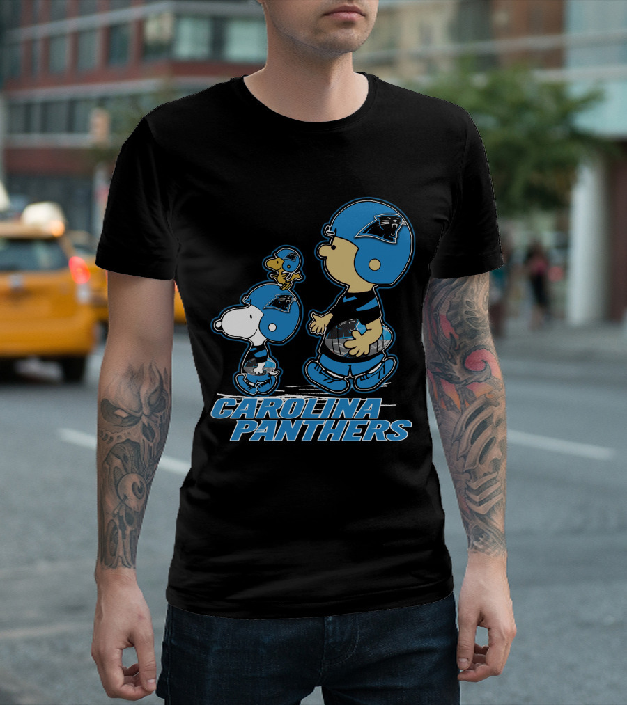 Carolina Panthers Peanuts Snoopy Woodstock Football Helmet T-Shirt