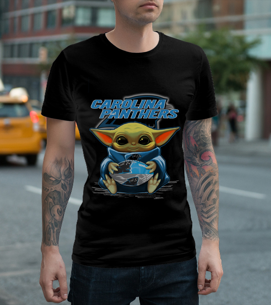 Yoda Carolina Panthers Baby Holding Football Fan T-Shirt