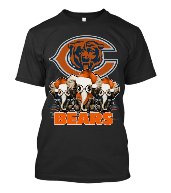 CHICAGO BEARS Christmas Elephants With Santa Hats T-Shirt