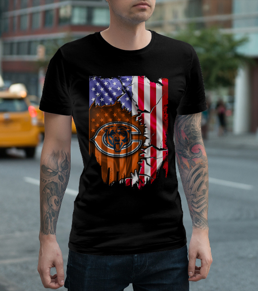 American Flag With Chicago Bears T-Shirt