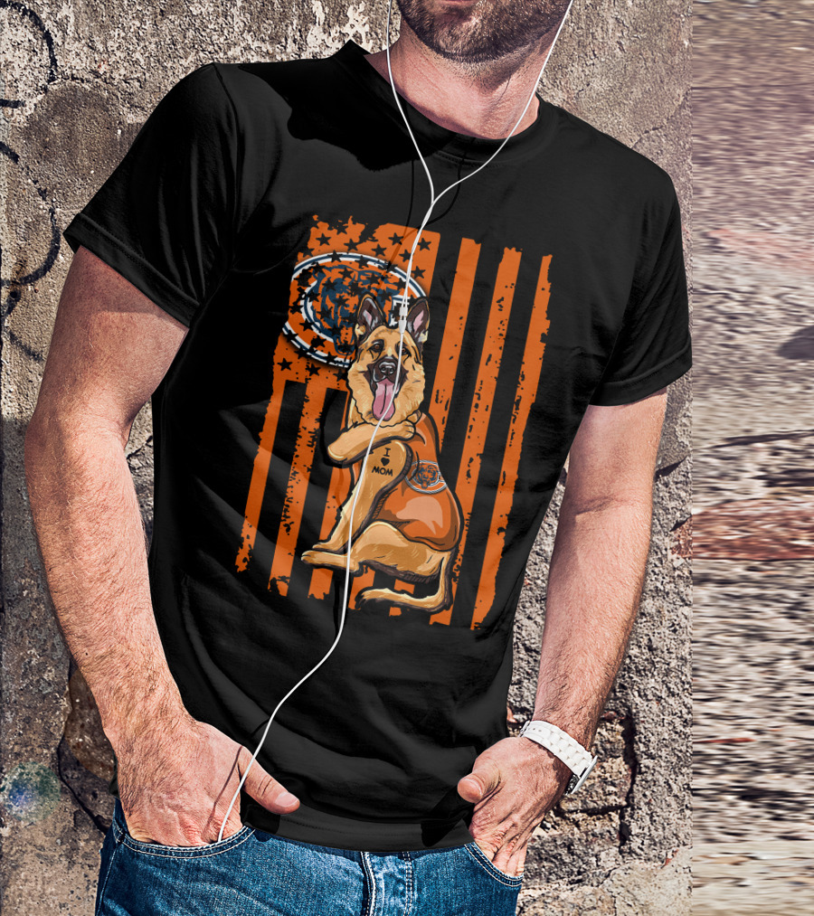 German Shepherd I Mom Chicago Bears Fan American Flag T-Shirt
