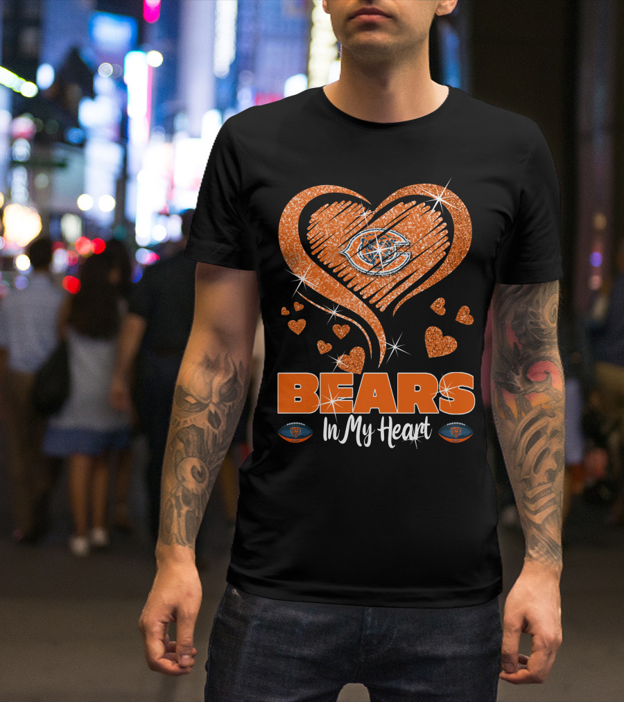 BEARS In My Heart Chicago Bears Sparkling Emblem T-Shirt