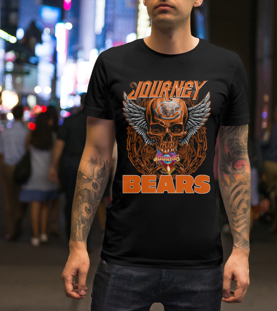 JOURNEY CHICAGO BEARS SKULL WINGS CHAIN FLAME T-Shirt