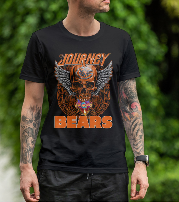 JOURNEY CHICAGO BEARS SKULL WINGS CHAIN FLAME T-Shirt