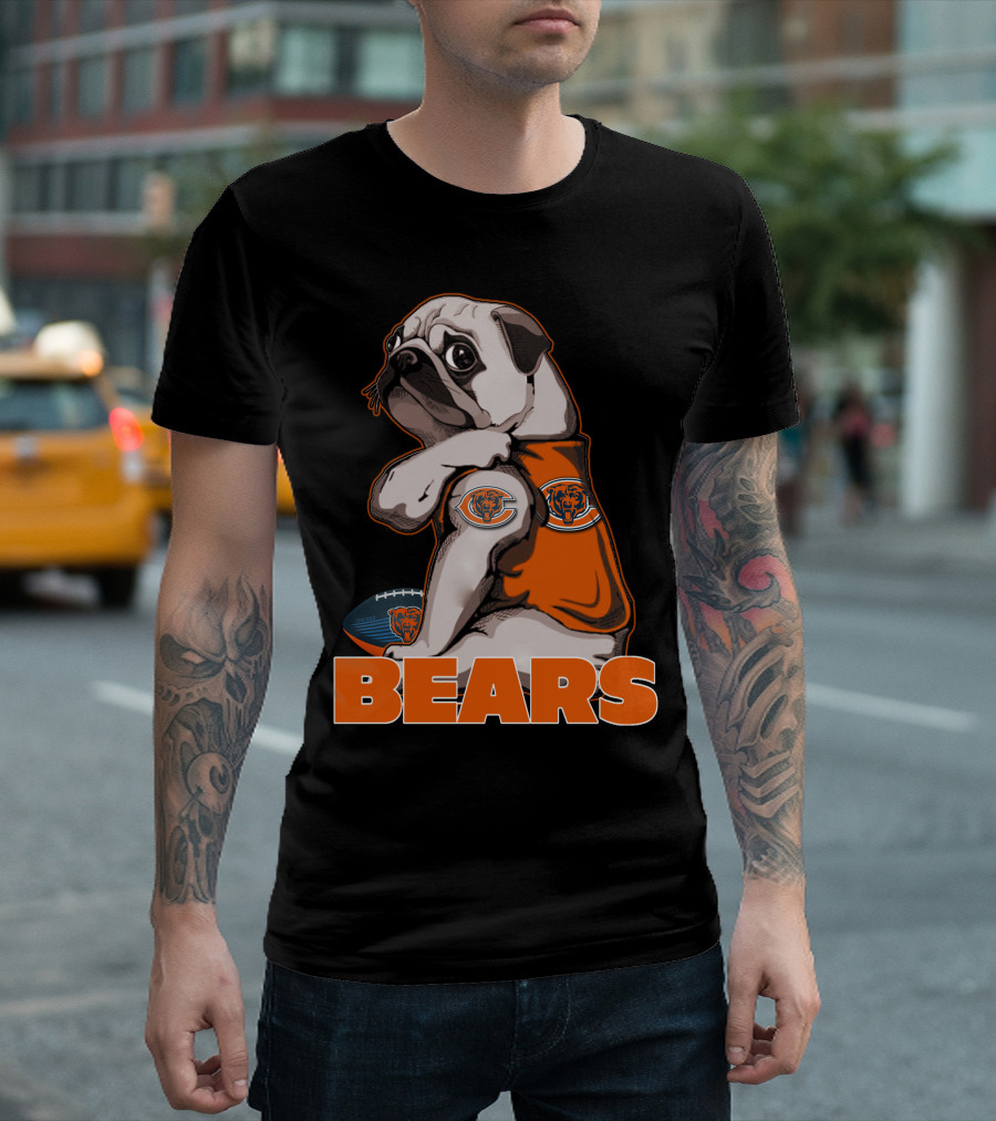 Pug Mascot With Chicago Bears Football T-Shirt