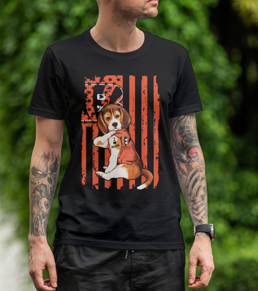 Beagle I Love Mom Cincinnati Bengals Stripes And Stars T-Shirt