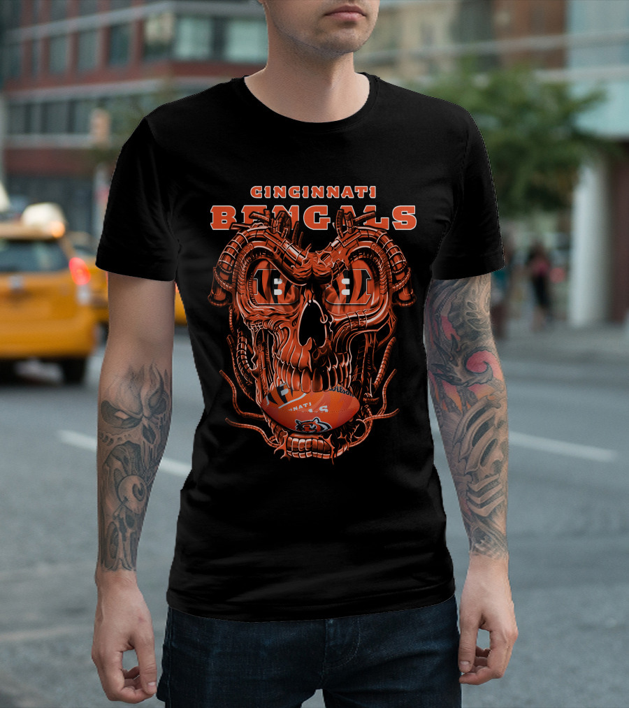 CINCINNATI BENGALS Dragon Skull Football T-Shirt
