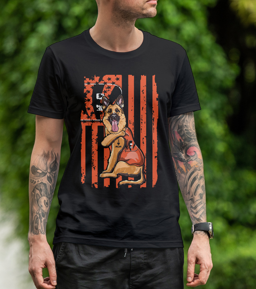 German Shepherd Cincinnati Bengals American Flag Football Fan Mockup T-Shirt