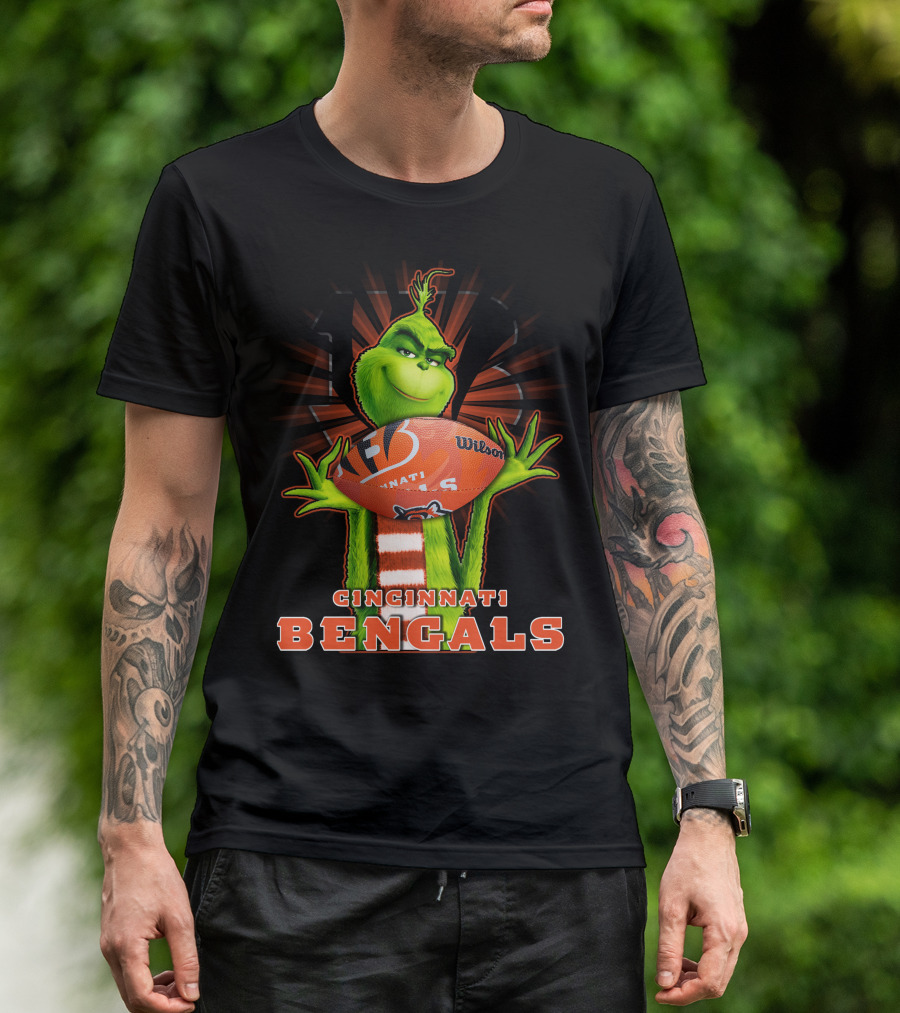 Grinch Cincinnati Bengals Holding Wilson Football T-Shirt