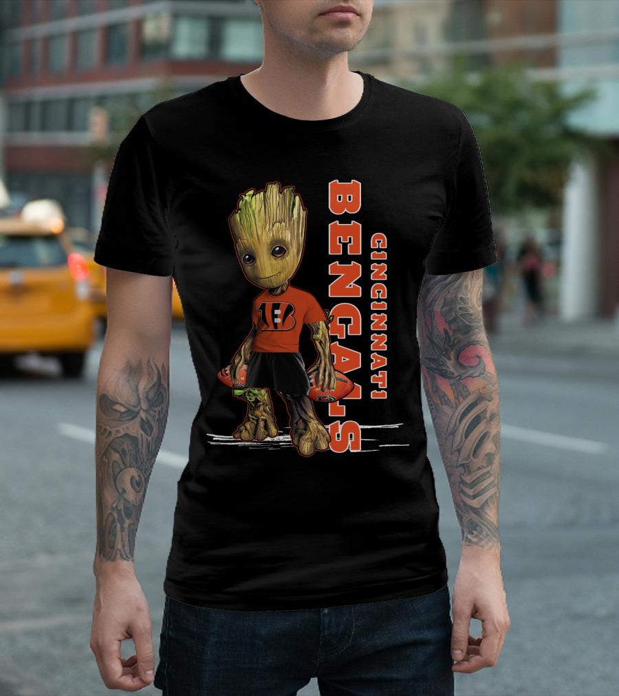 Groot Cincinnati Bengals Football Crossover Youthful Fan Edition T-Shirt