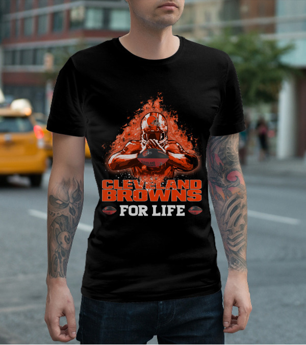 CLEVELAND BROWNS FOR LIFE Football Passion Flame T-Shirt