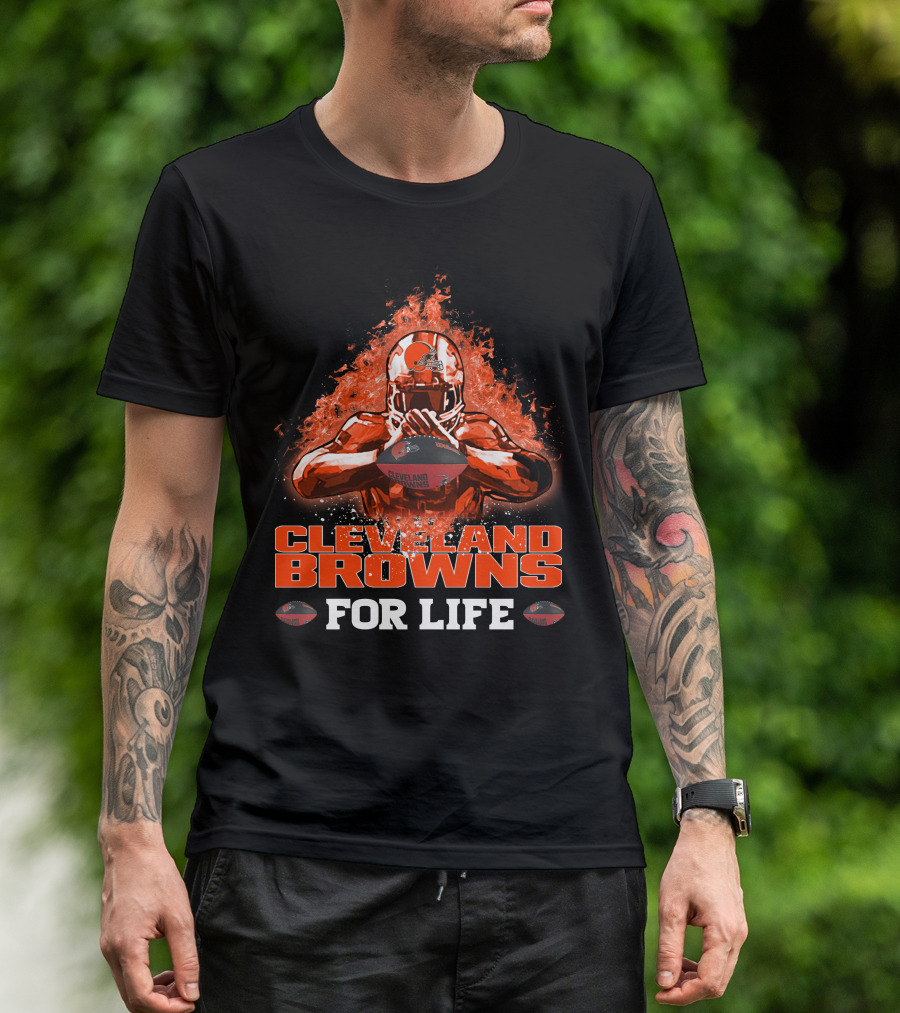 CLEVELAND BROWNS FOR LIFE Football Passion Flame T-Shirt