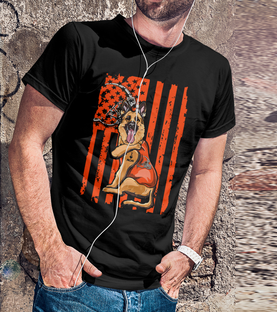 German Shepherd I Love Mom Cleveland Browns Football Flag T-Shirt