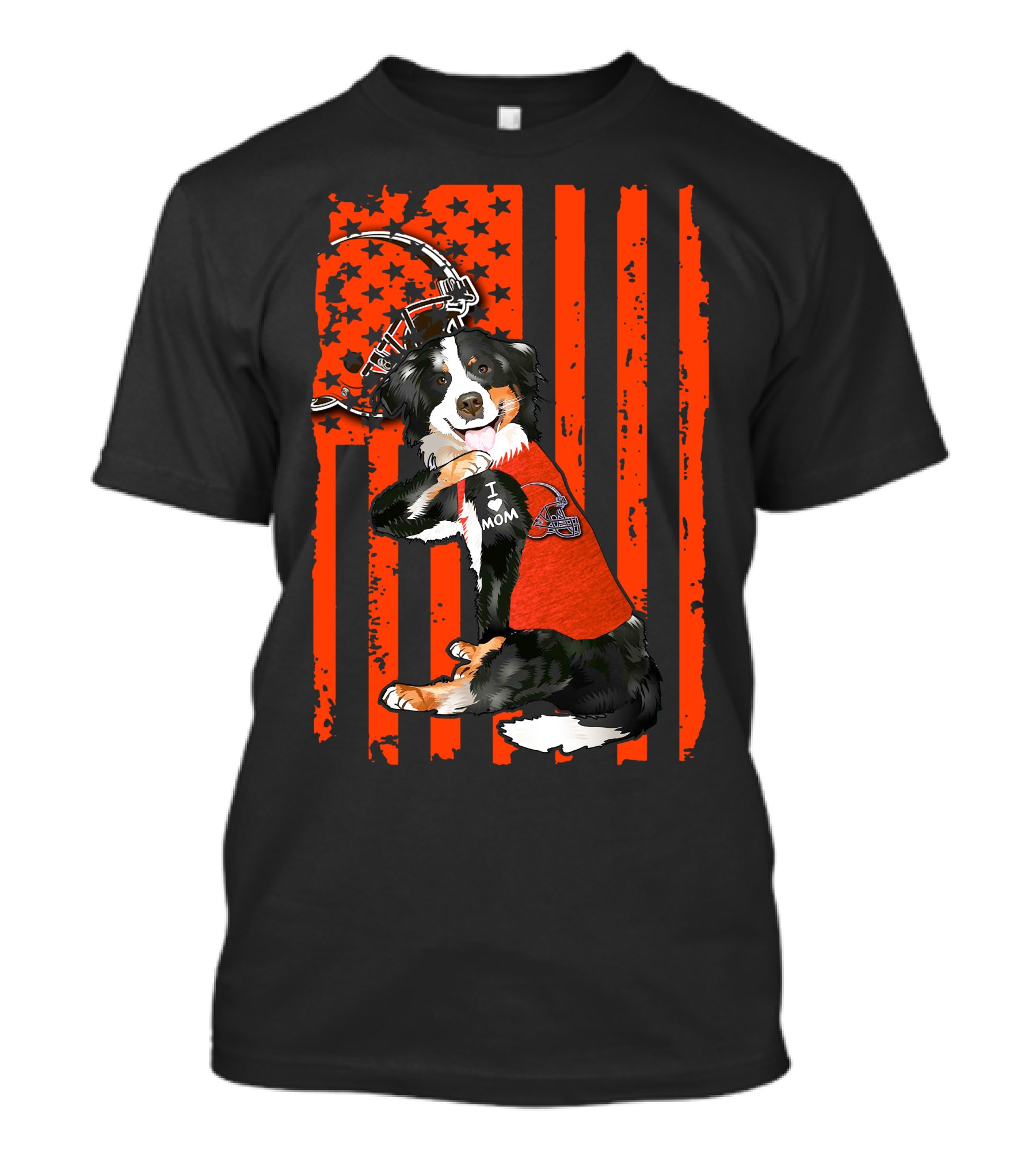 Border Collie I Love Mom Cleveland Browns Football American Flag T-Shirt
