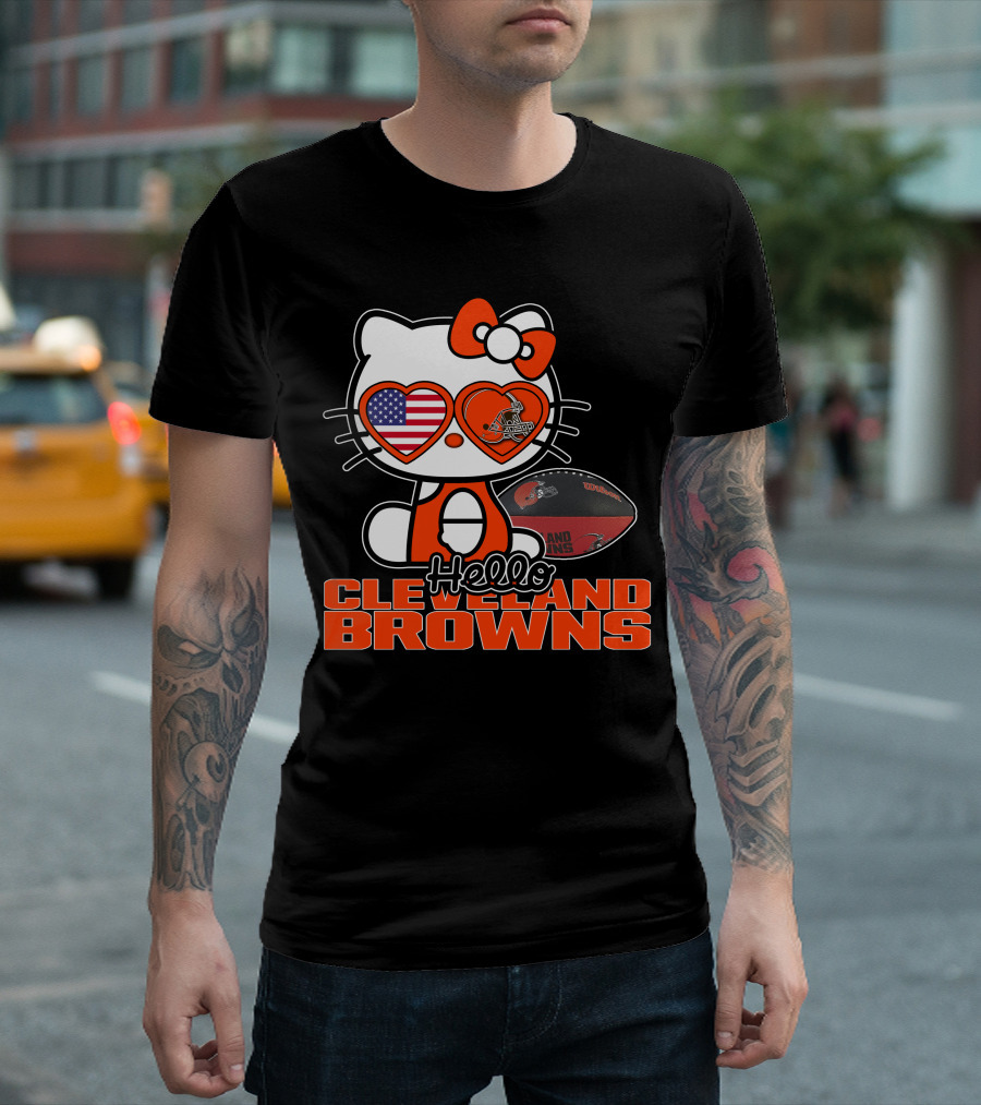 Hello Kitty Cleveland Browns Football USA Hearts T-Shirt