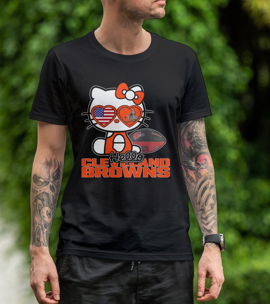 Hello Kitty Cleveland Browns Football USA Hearts T-Shirt