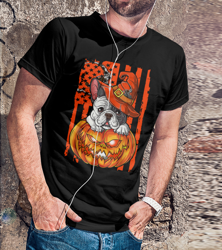 Bulldog Halloween Pumpkin Cleveland Browns T-Shirt
