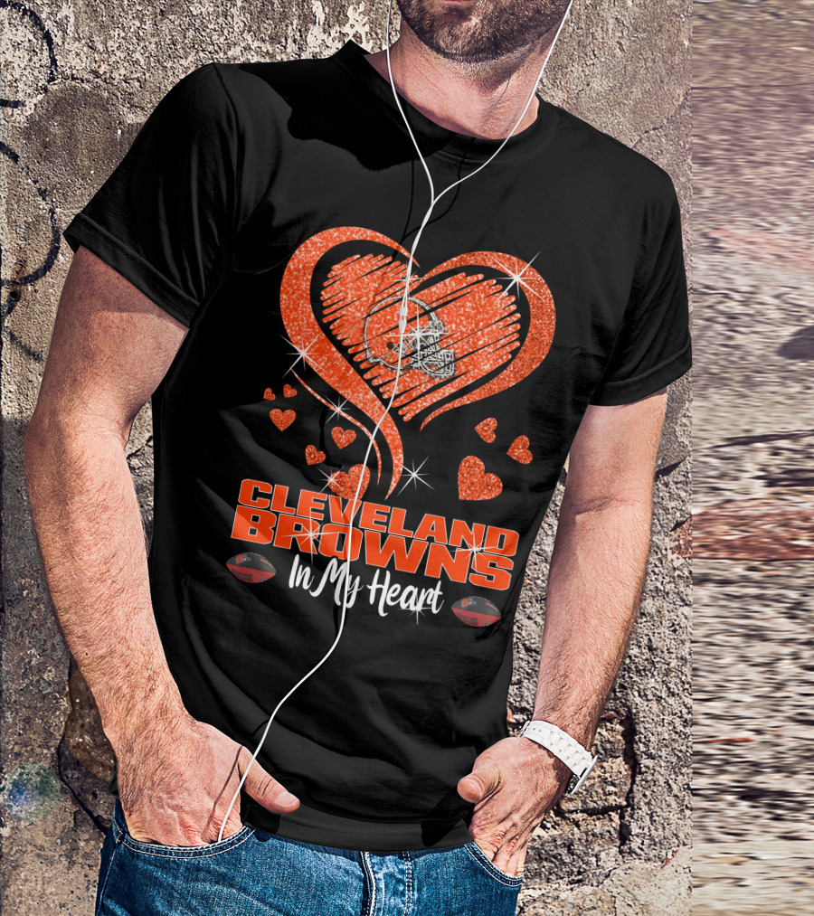 CLEVELAND BROWNS Glitter Heart Football In My Heart T-Shirt