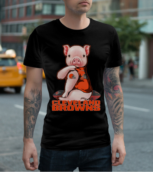 Cleveland Browns Pig In Football Jersey With Team T-Shirt