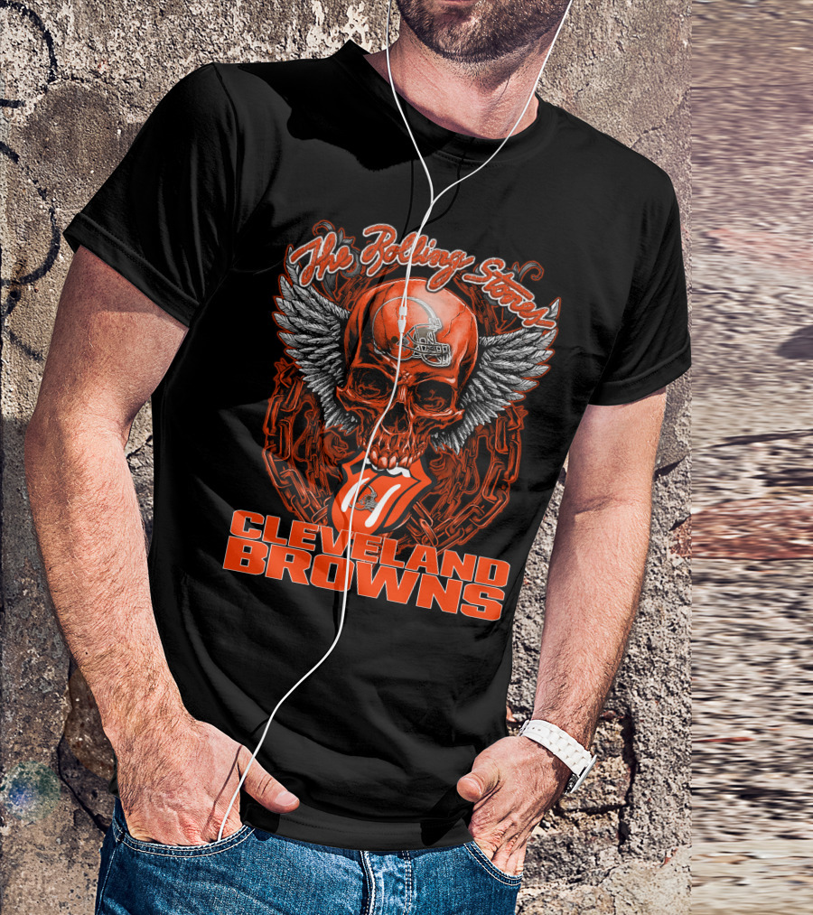 The Rolling Stones Cleveland Browns Skull With Wings And Tongue T-Shirt