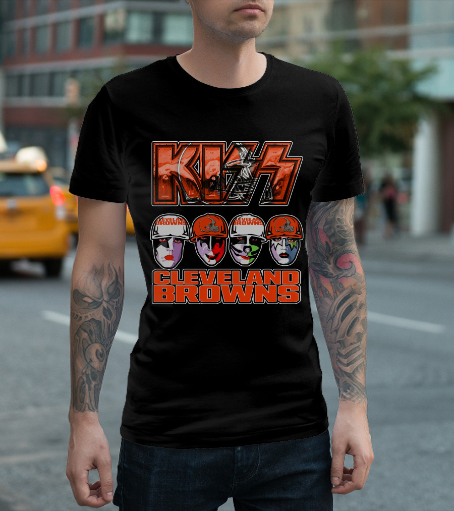 Kiss Faces Cleveland Browns Retro Logo Fusion T-Shirt