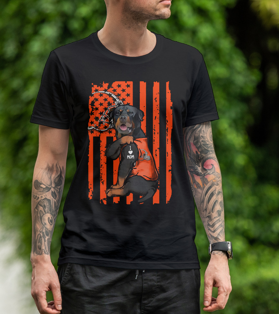 Rottweiler I Love Mom Cleveland Browns Flag T-Shirt