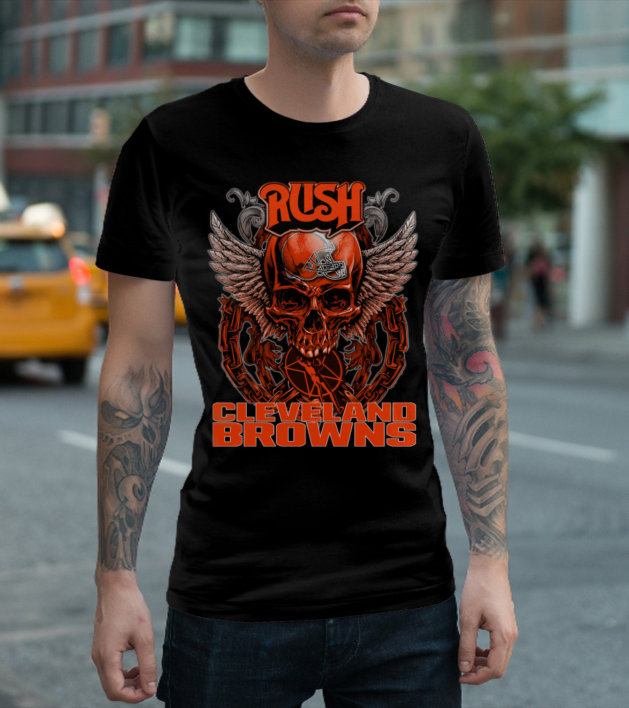 Rush Cleveland Browns Skull Wings T-Shirt