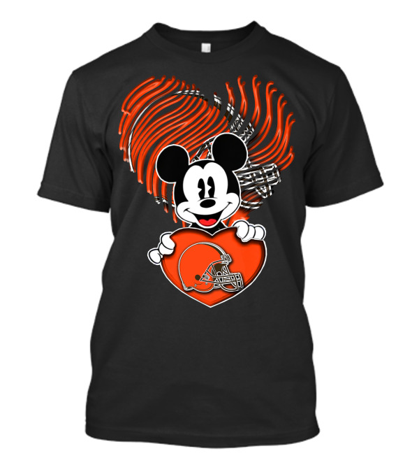 Mick CLEVELAND BROWNS Football Heart Icon With Mouse Character T-Shirt