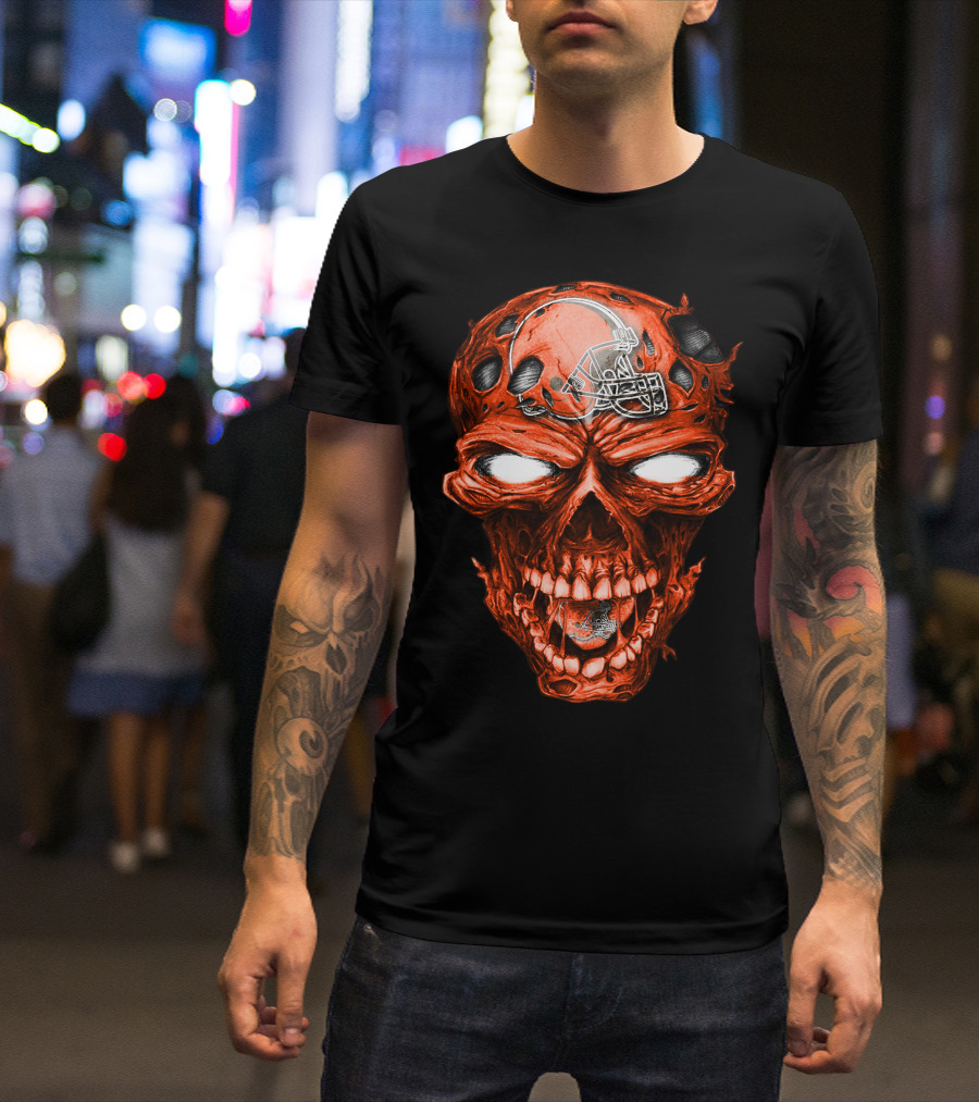 Skull Cleveland Browns Halloween Football Helmet T-Shirt