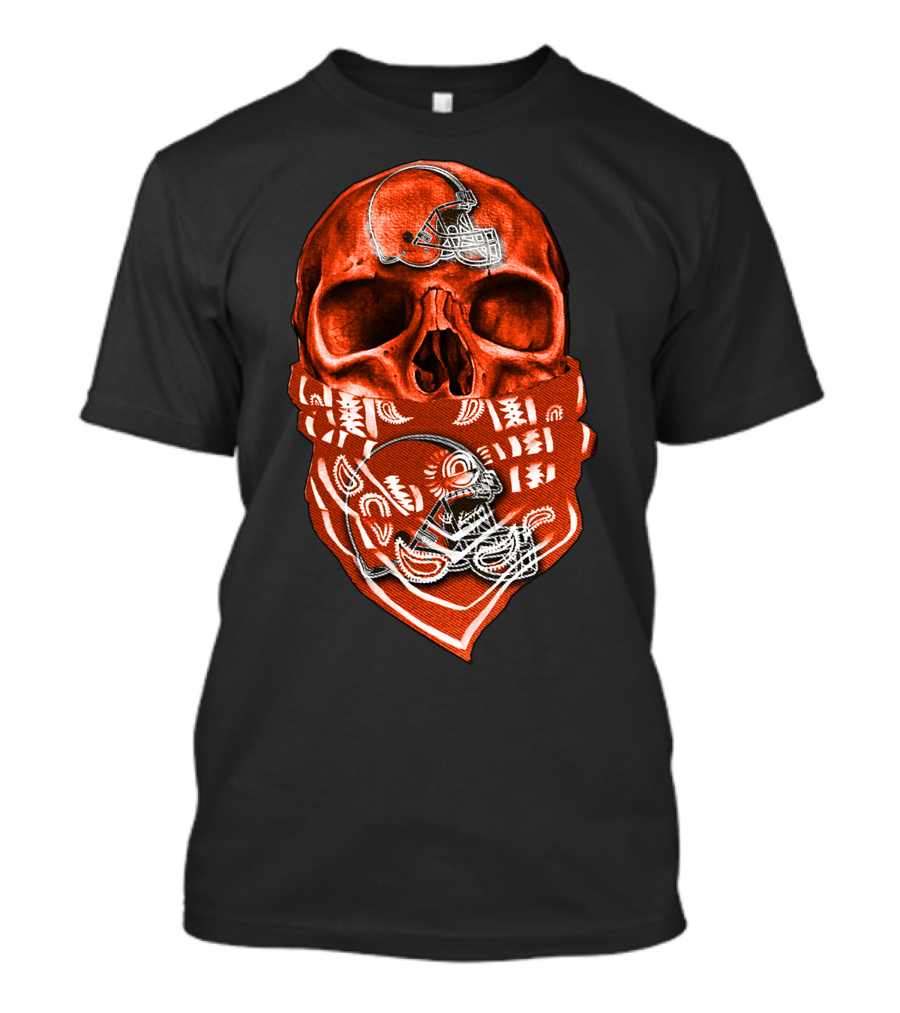 Cleveland Browns Bandana Skull With Football Helmet T-Shirt