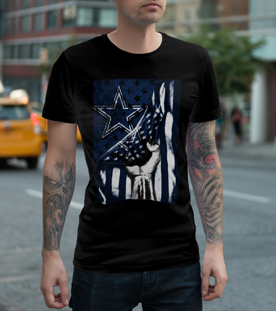 Dallas Cowboys Flag Star Logo With American Stars And Stripes Fist T-Shirt