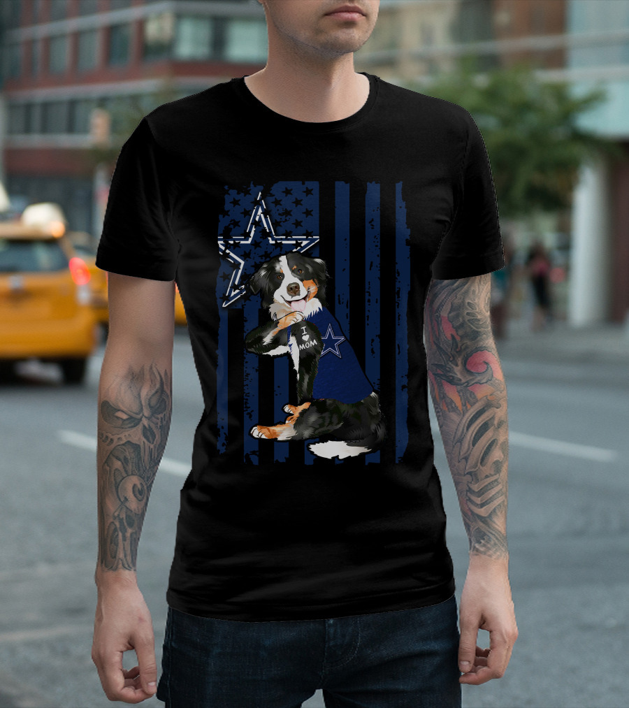 Border Collie I Love Mom Dallas Cowboys Star Flag T-Shirt