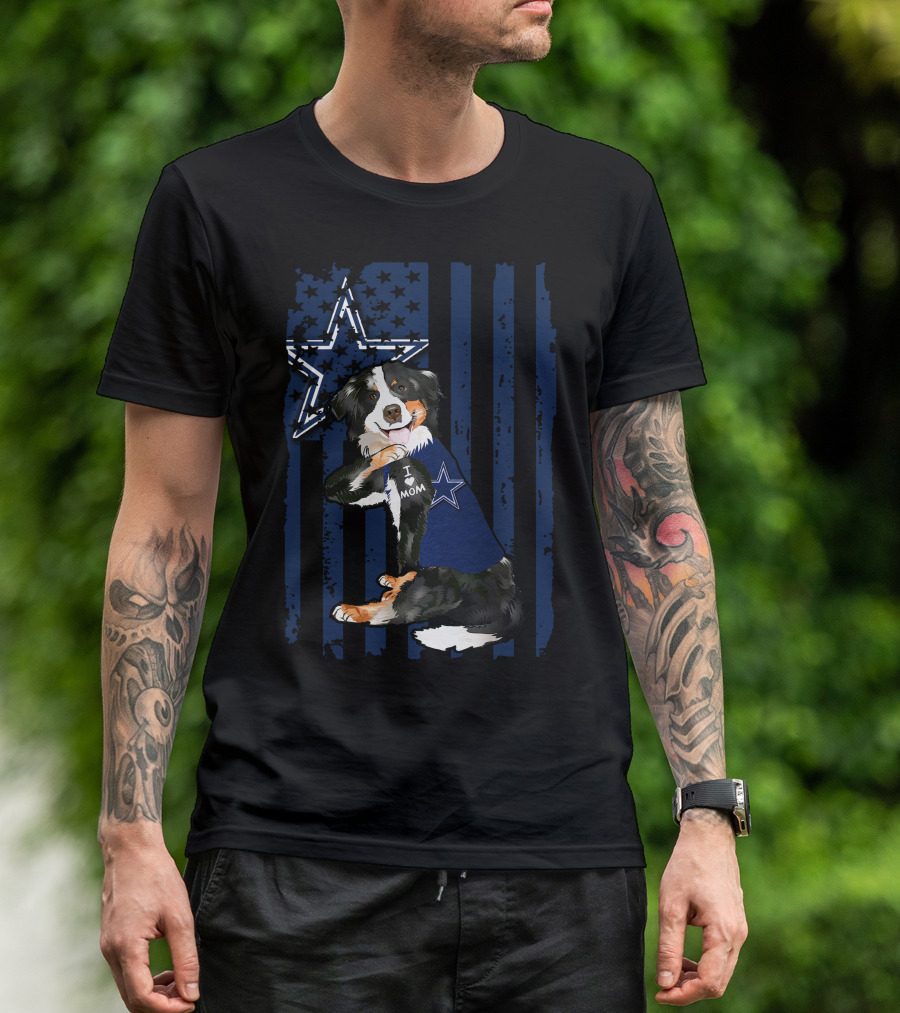 Border Collie I Love Mom Dallas Cowboys Star Flag T-Shirt