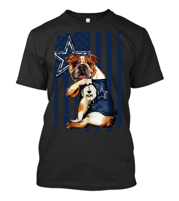 Bulldog I Love Mom Dallas Cowboys Star Navy Blue T-Shirt