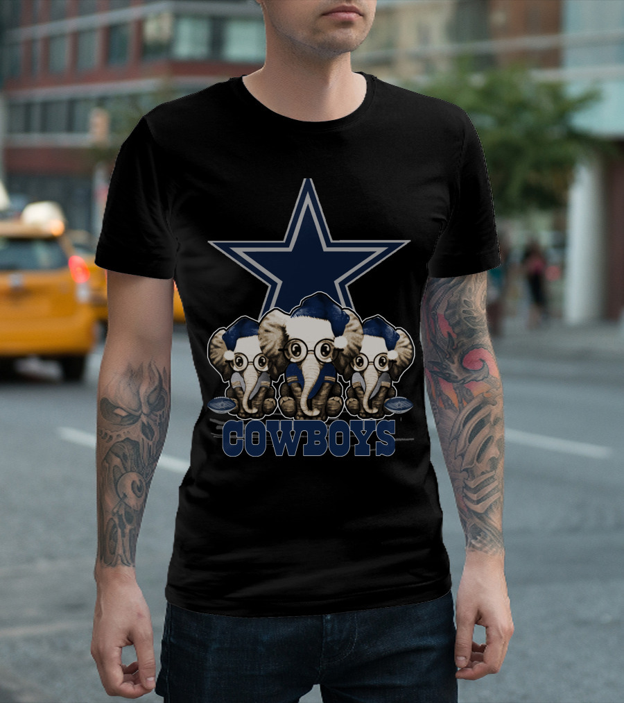 Dallas Cowboys Christmas Elephant Trio With Star T-Shirt