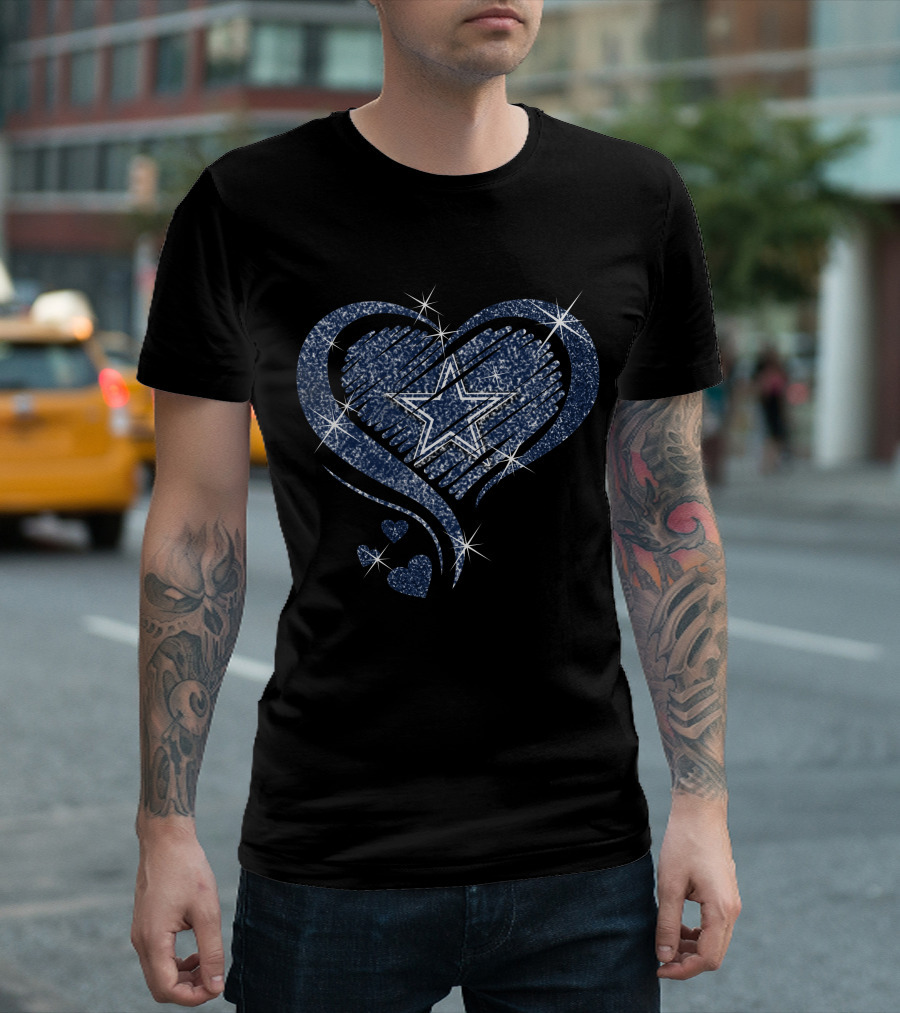 Heart Diamond Dallas Cowboys Sparkling Star And Blue Swirl T-Shirt
