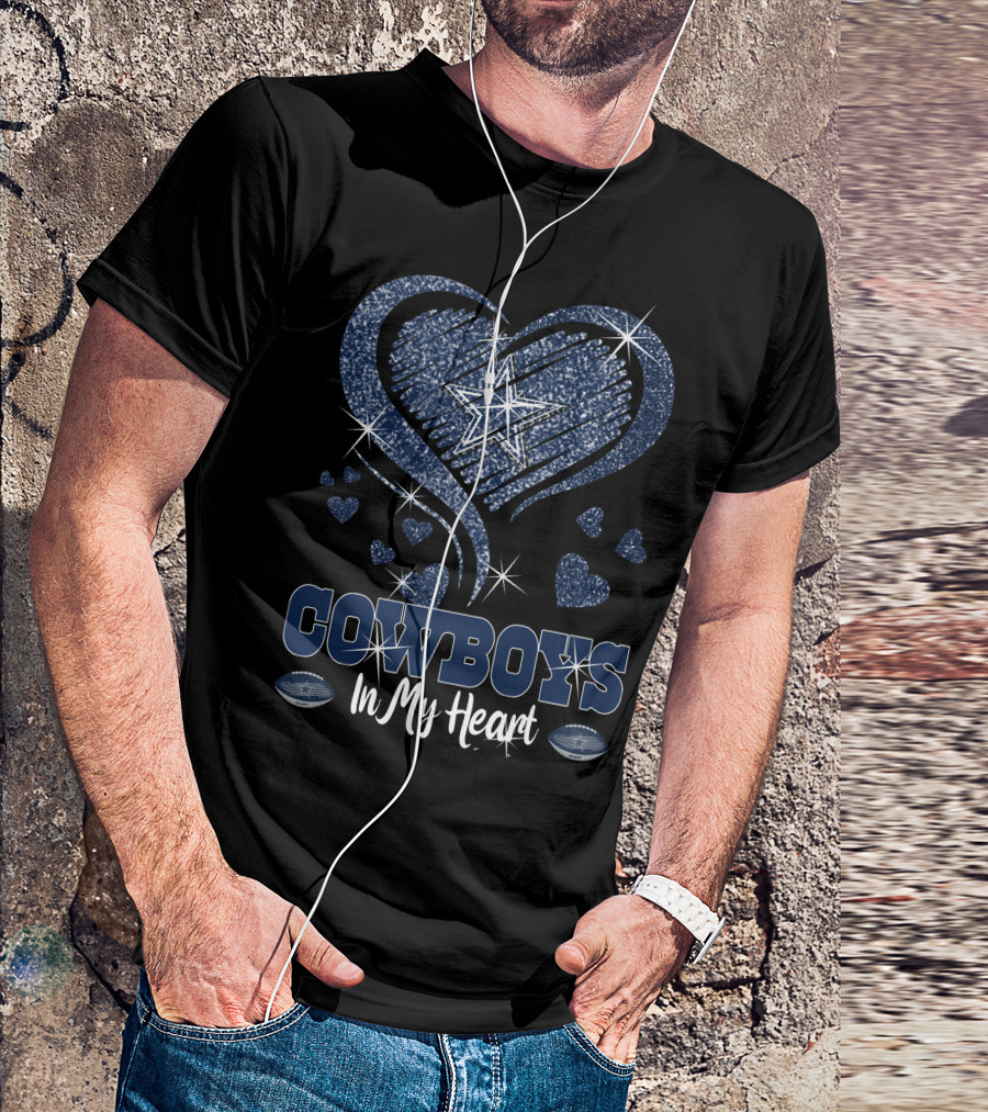 Cowboys In My Heart Starry Hearts Football T-Shirt
