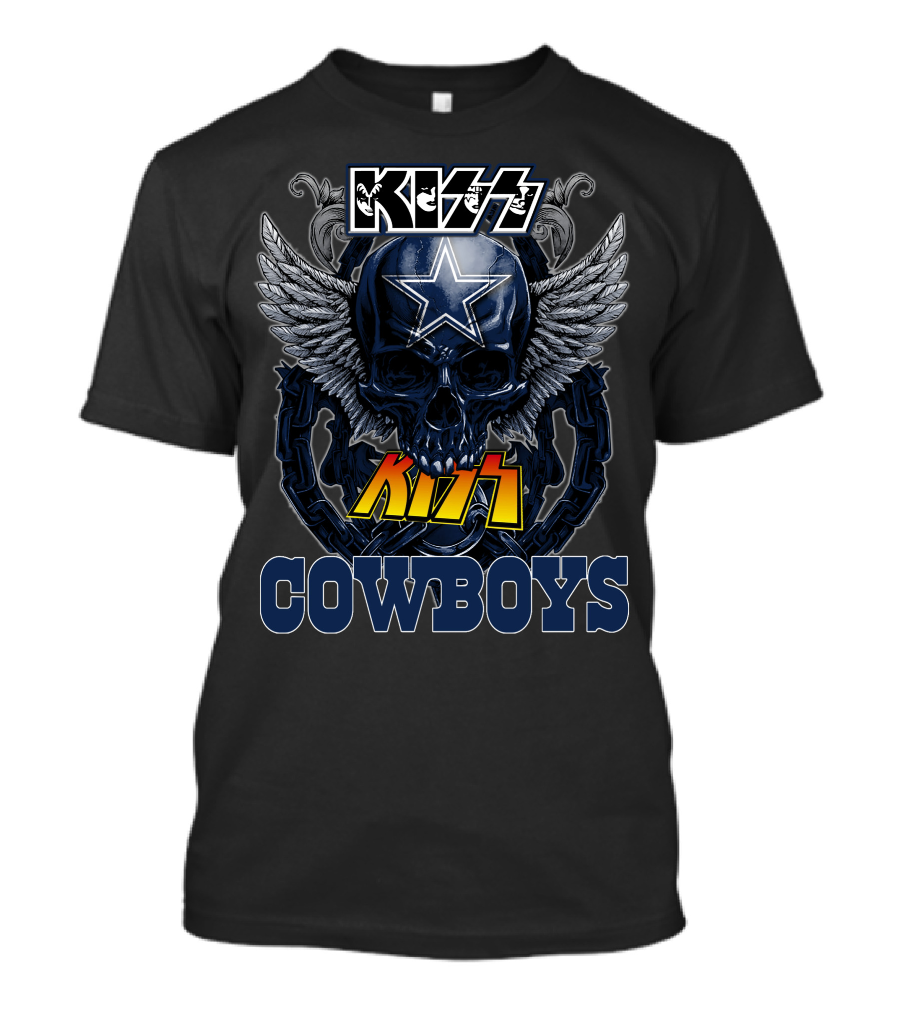 Kiss Cowboys Dallas Star Skull Wings Chain T-Shirt