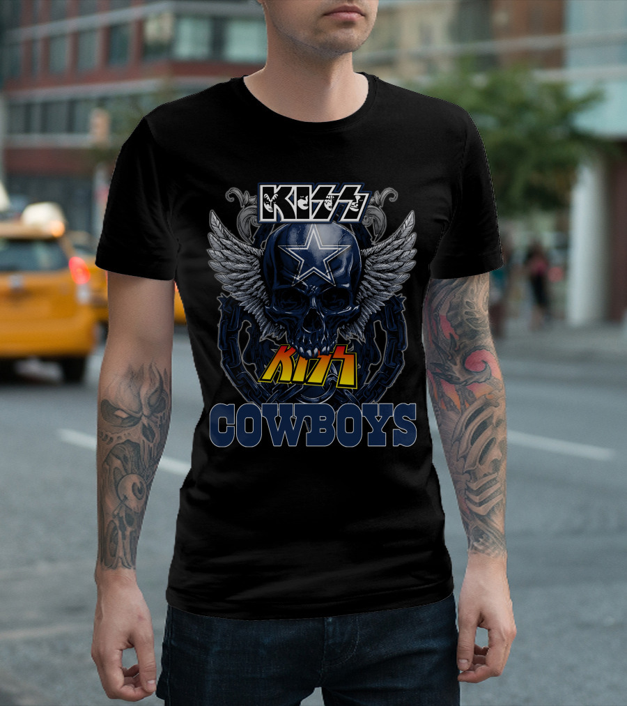 Kiss Cowboys Dallas Star Skull Wings Chain T-Shirt