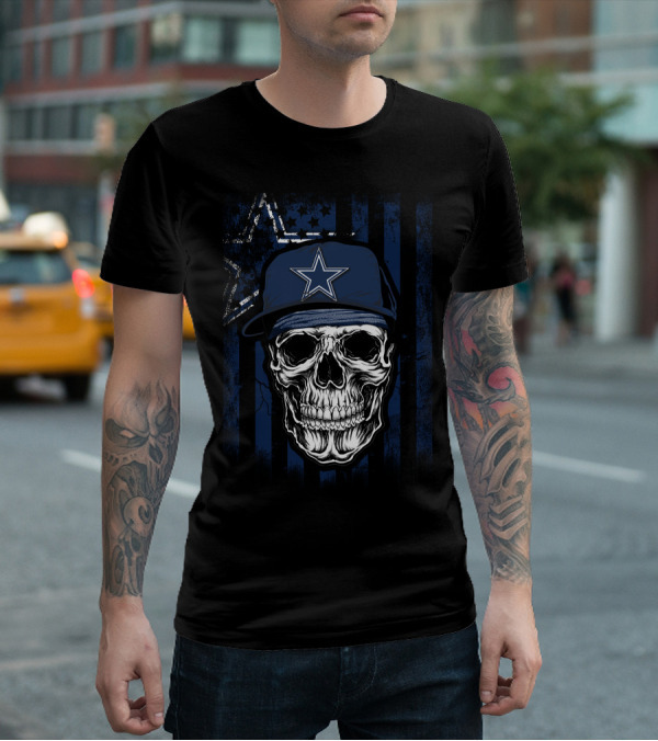 Skull V1 Dallas Cowboys Star Hat Blue Stripes T-Shirt