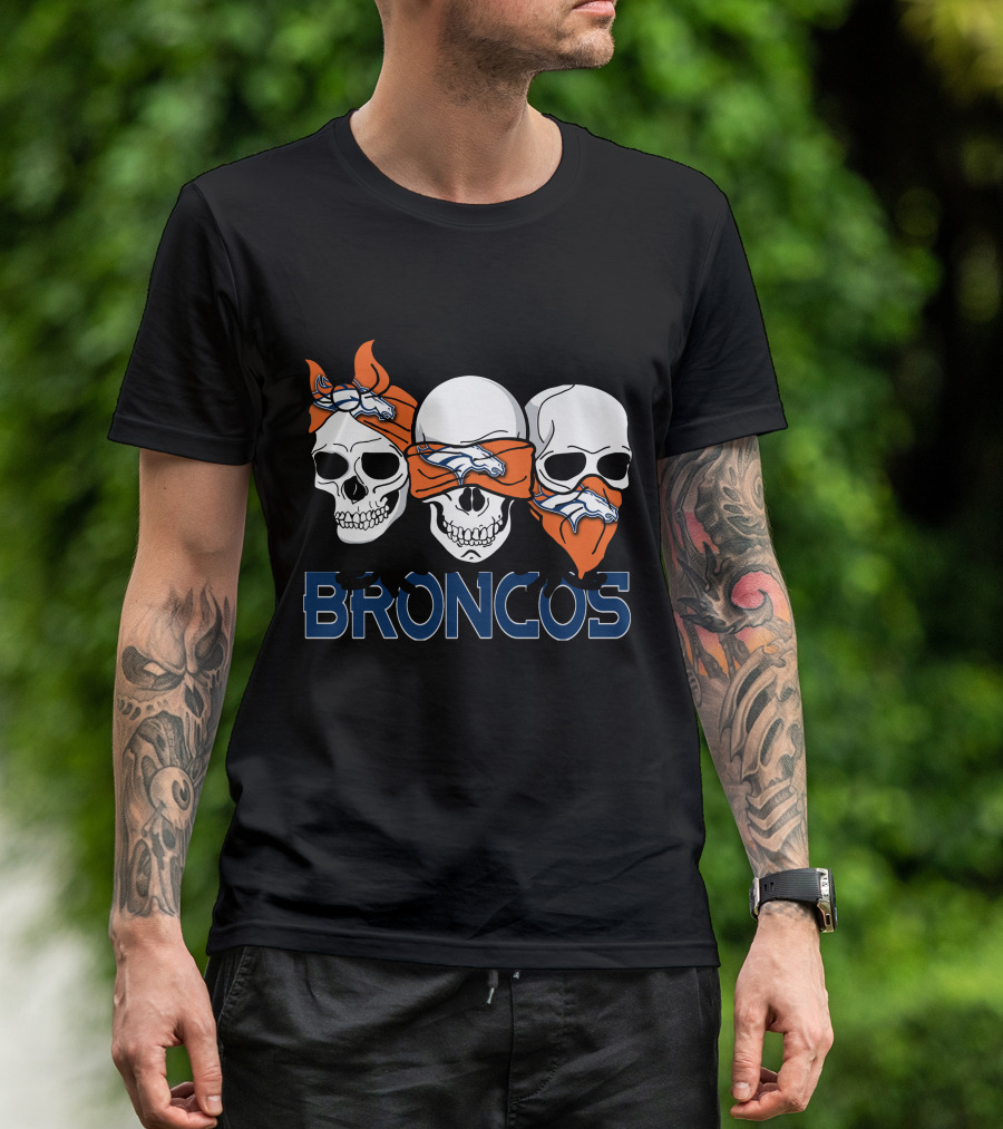 Broncos Three Skulls With Orange Bandanas T-Shirt