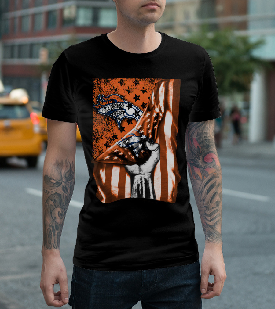 Flag Denver Broncos Stars And Stripes Fist T-Shirt
