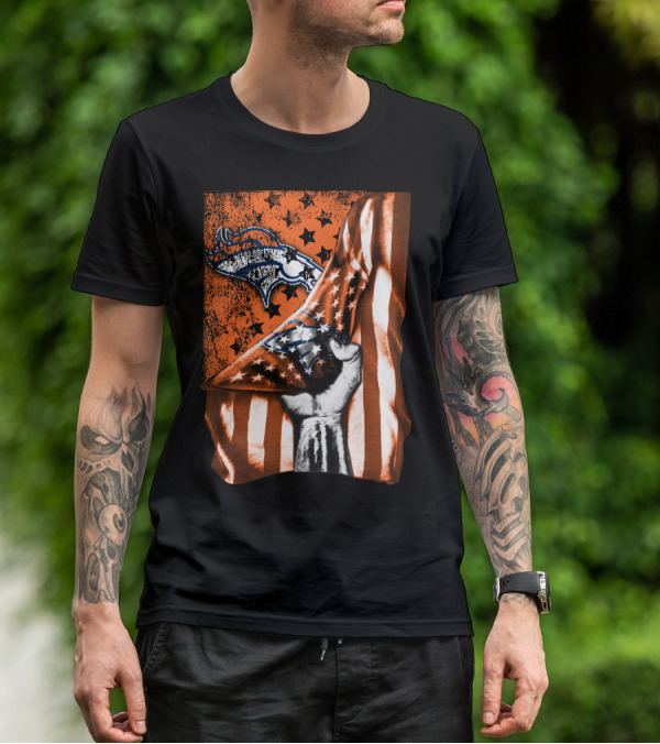 Flag Denver Broncos Stars And Stripes Fist T-Shirt