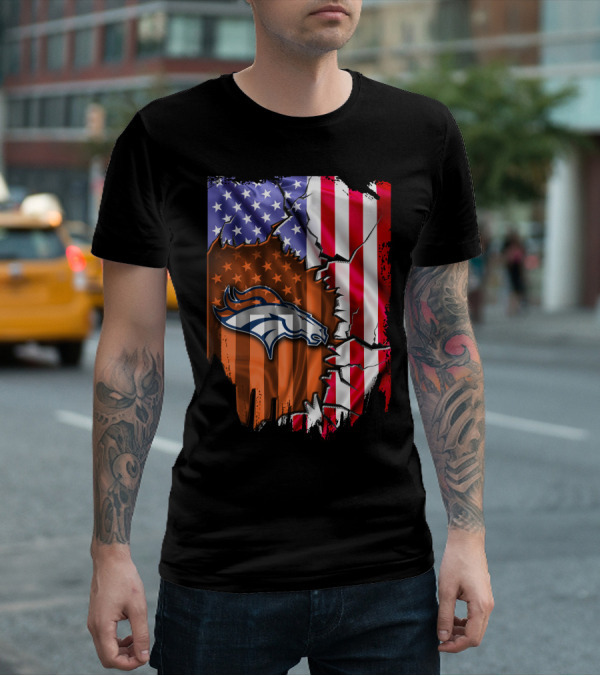 American Flag Denver Broncos Logo Explosion T-Shirt