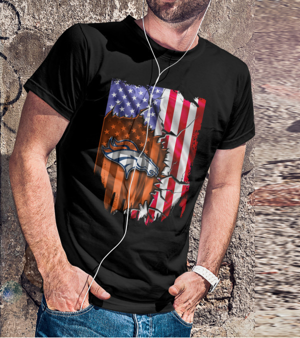 American Flag Denver Broncos Logo Explosion T-Shirt