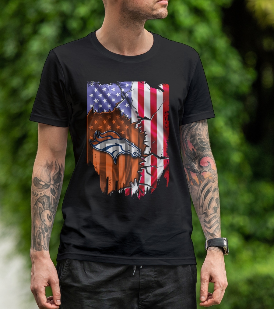 American Flag Denver Broncos Logo Explosion T-Shirt