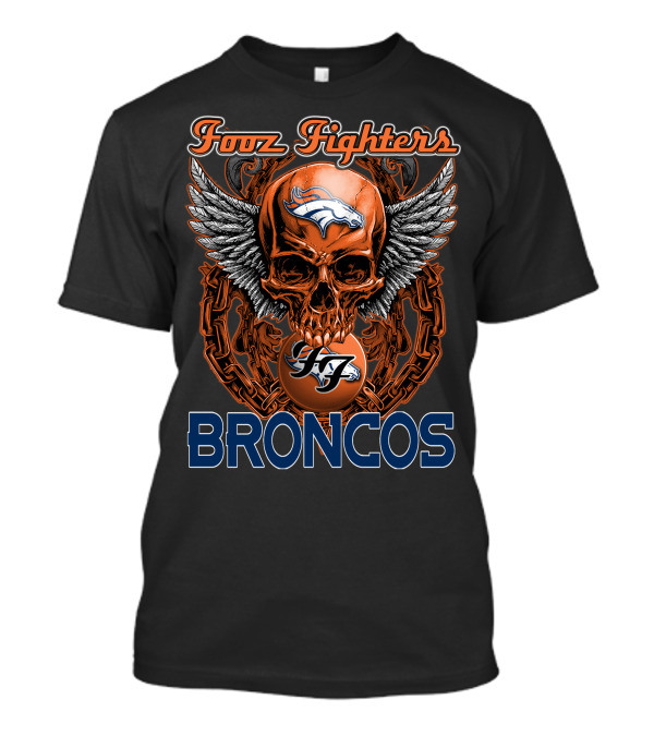 Foo Fighters Denver Broncos Skull Wings Chain Orange T-Shirt