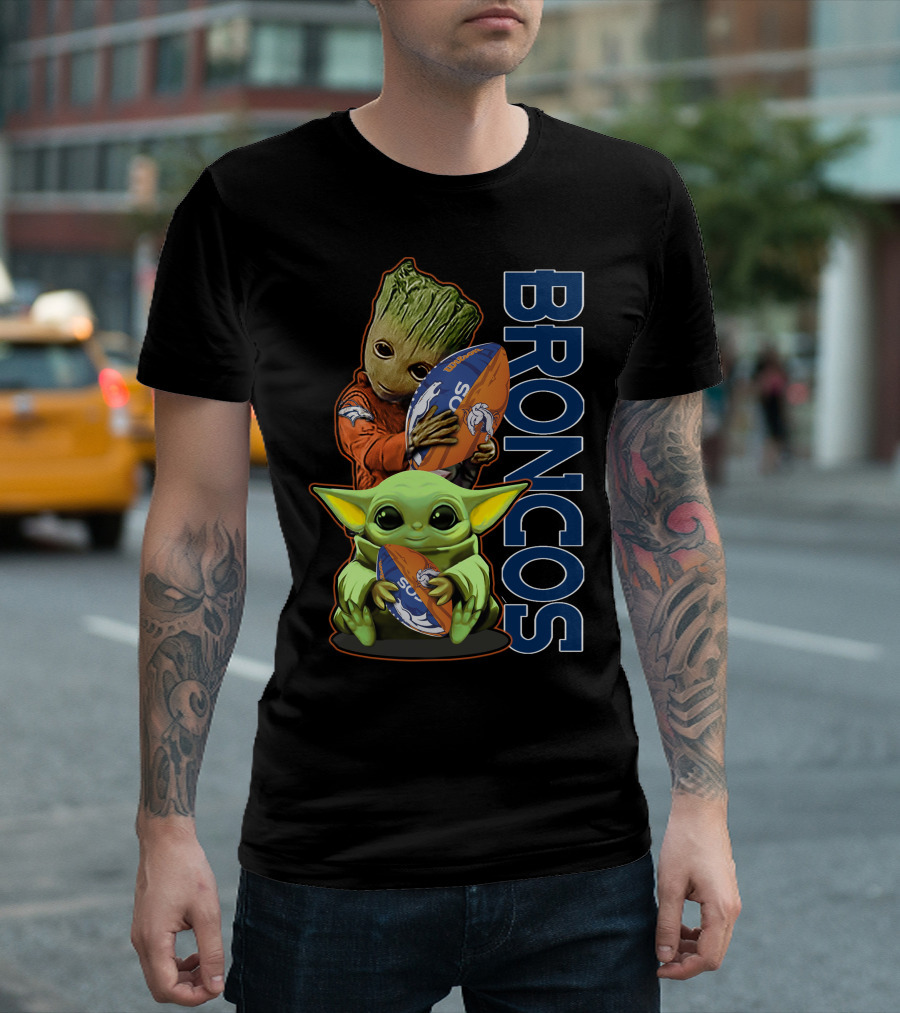 Groot Baby Yoda Denver Broncos Football Fan T-Shirt
