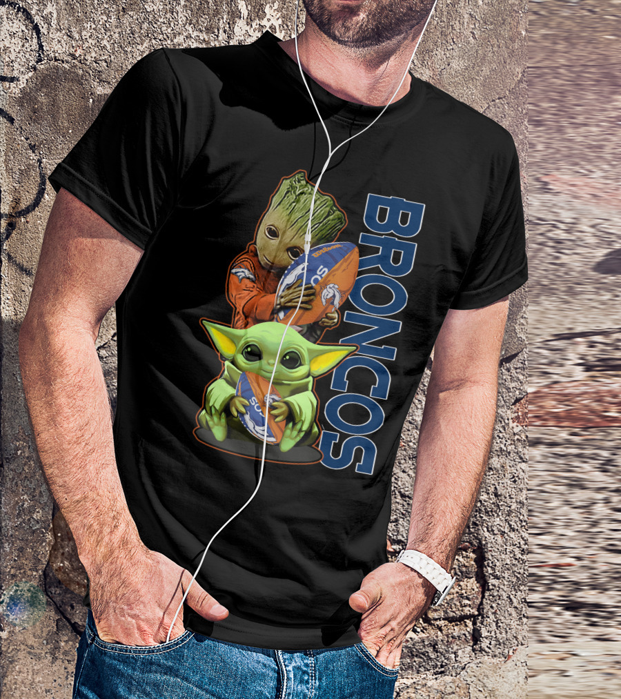 Groot Baby Yoda Denver Broncos Football Fan T-Shirt