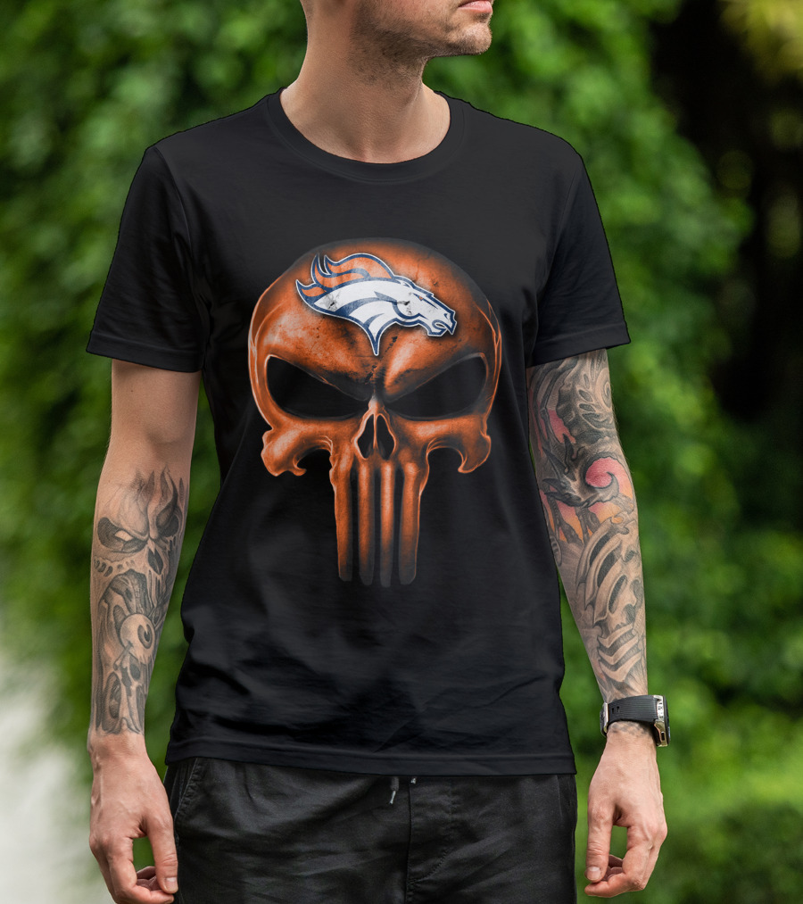 Skull Denver Broncos Logo Fusion T-Shirt